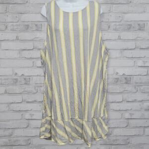 Jockey Vertical Striped Dress Yellow Blue Summer Womens 2xl Ruffle Trim